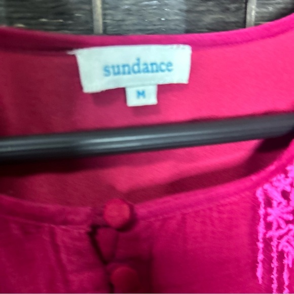 Sundance embroidered magenta blouse sheer sleeves floral dainty medium - Picture 2 of 6